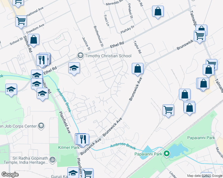 map of restaurants, bars, coffee shops, grocery stores, and more near 128 Hana Road in Edison
