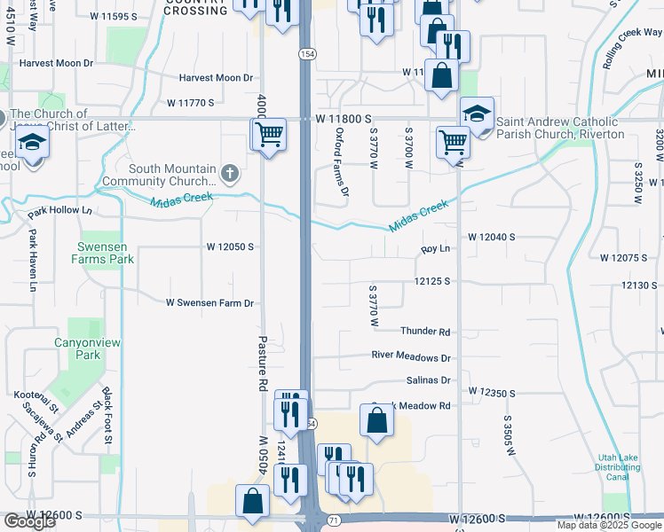 map of restaurants, bars, coffee shops, grocery stores, and more near 3847 West Young Lucerne Circle in Riverton