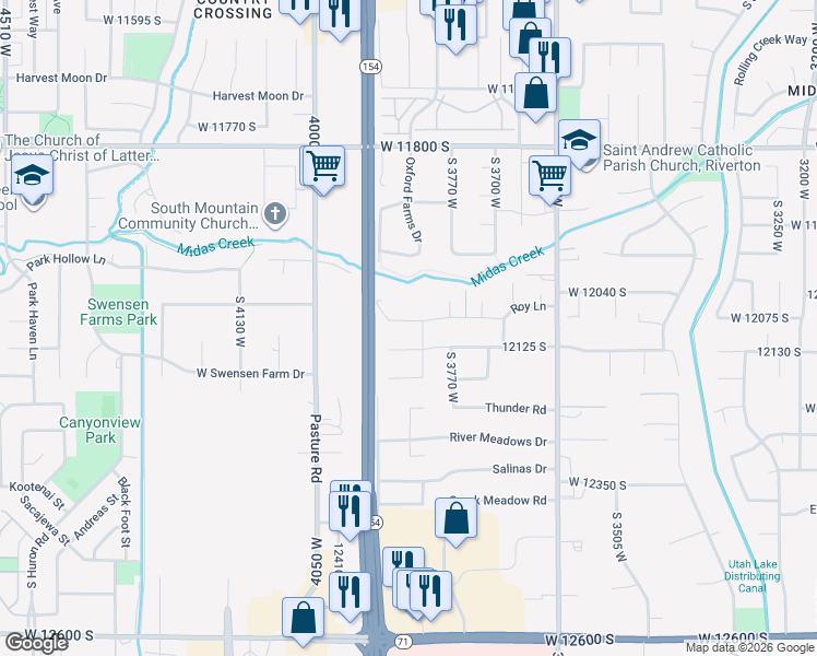 map of restaurants, bars, coffee shops, grocery stores, and more near 3847 West Young Lucerne Circle in Riverton