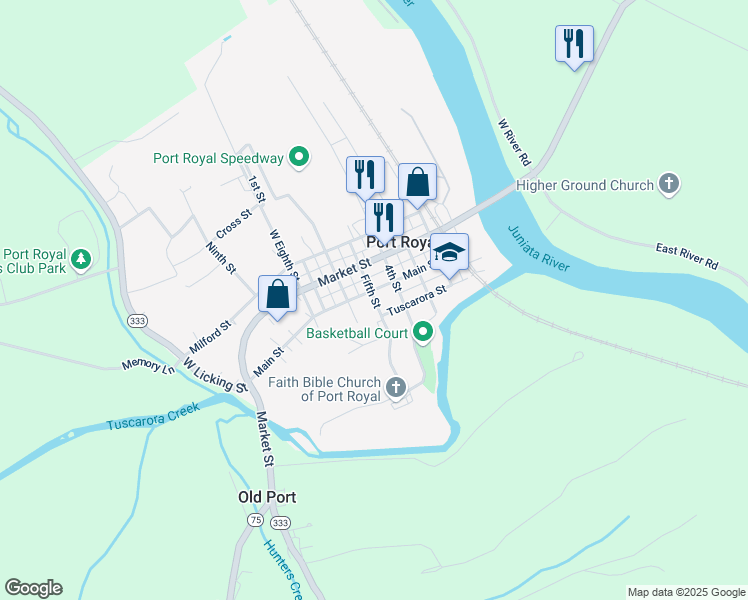 map of restaurants, bars, coffee shops, grocery stores, and more near 232 5th Street in Port Royal