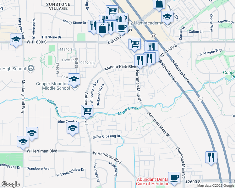 map of restaurants, bars, coffee shops, grocery stores, and more near 5404 Rodgers Peak Pl in Herriman