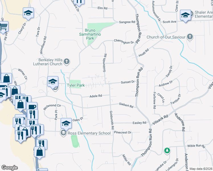 map of restaurants, bars, coffee shops, grocery stores, and more near 421 Goldsmith Rd in Pittsburgh