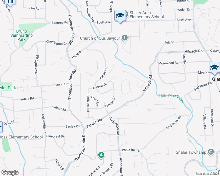 map of restaurants, bars, coffee shops, grocery stores, and more near 202 Sandy Drive in Glenshaw