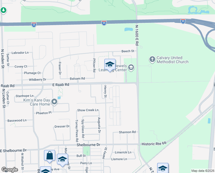 map of restaurants, bars, coffee shops, grocery stores, and more near 1636 Henry Street in Normal