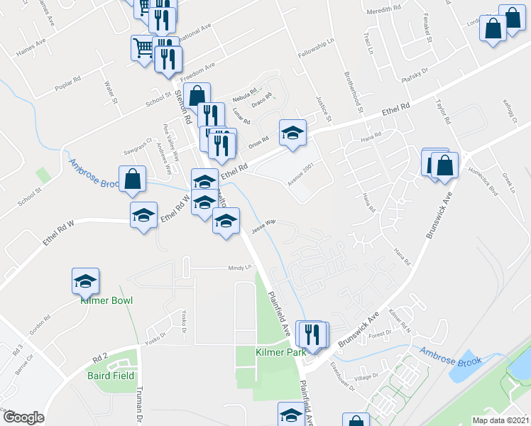 map of restaurants, bars, coffee shops, grocery stores, and more near 407 Jesse Way in Piscataway