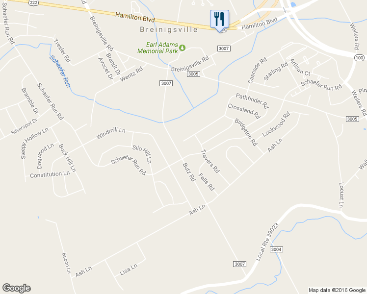 map of restaurants, bars, coffee shops, grocery stores, and more near 9055 Pathfinder Road in Breinigsville