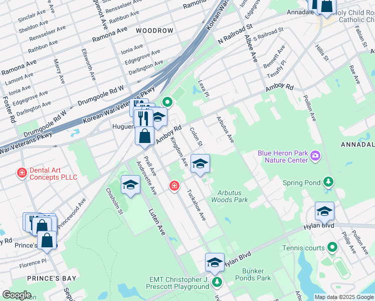 map of restaurants, bars, coffee shops, grocery stores, and more near 60 Stecher Street in Staten Island