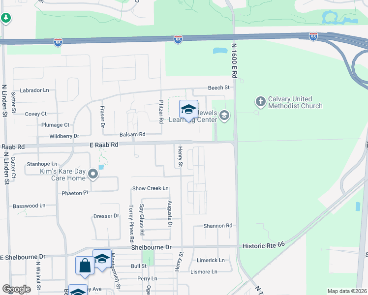 map of restaurants, bars, coffee shops, grocery stores, and more near 1636 Henry Street in Normal