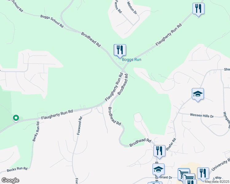 map of restaurants, bars, coffee shops, grocery stores, and more near 45 Flaugherty Run Road in Allegheny County