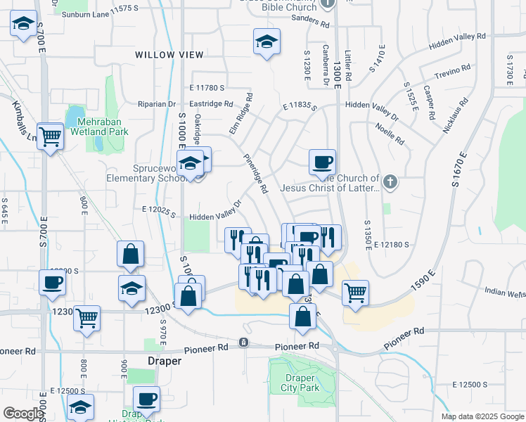 map of restaurants, bars, coffee shops, grocery stores, and more near 12099 Cinnamon Ridge Rd in Sandy