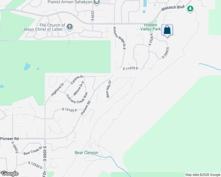 map of restaurants, bars, coffee shops, grocery stores, and more near 12035 Bear Hill Drive South in Draper