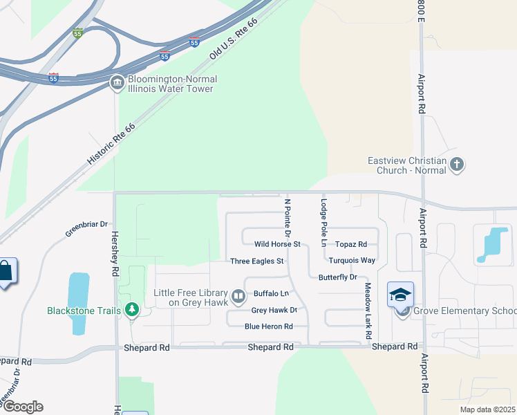 map of restaurants, bars, coffee shops, grocery stores, and more near 2954 Bear Claw St in Normal