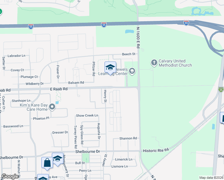 map of restaurants, bars, coffee shops, grocery stores, and more near 1656 Belclare Road in Normal
