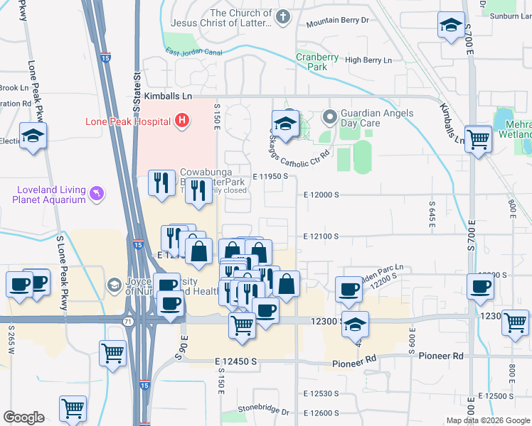 map of restaurants, bars, coffee shops, grocery stores, and more near 238 East 12025 South in Draper