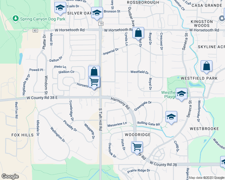 map of restaurants, bars, coffee shops, grocery stores, and more near 4020 South Taft Hill Road in Fort Collins