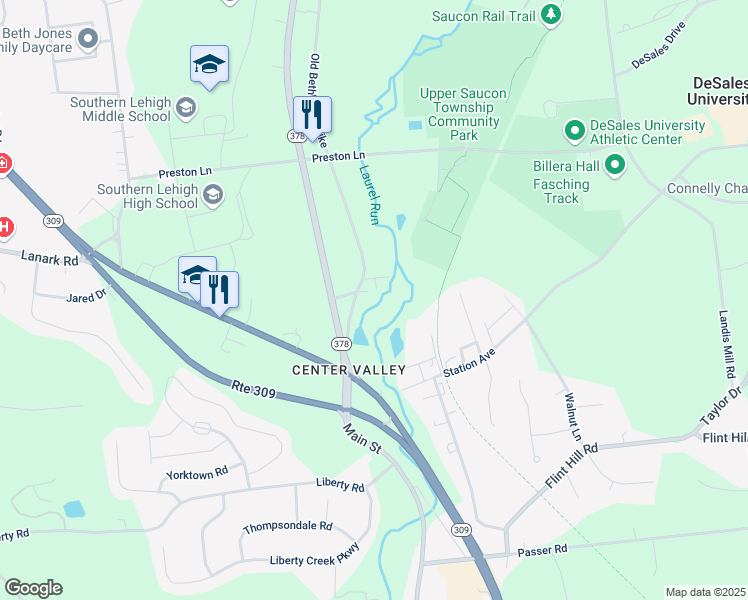 map of restaurants, bars, coffee shops, grocery stores, and more near 3621 Station Avenue in Lehigh County