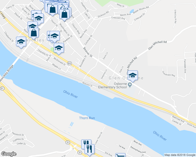 map of restaurants, bars, coffee shops, grocery stores, and more near 197 Osborne Lane in Sewickley