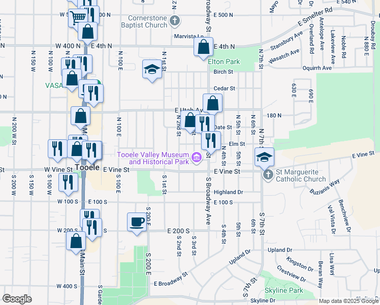 map of restaurants, bars, coffee shops, grocery stores, and more near 259 Maple Street in Tooele