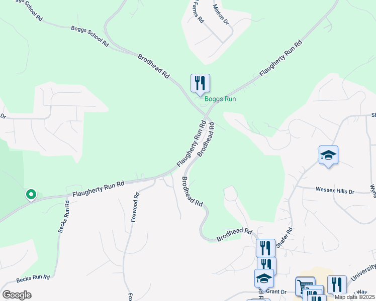 map of restaurants, bars, coffee shops, grocery stores, and more near 45 Flaugherty Run Road in Allegheny County