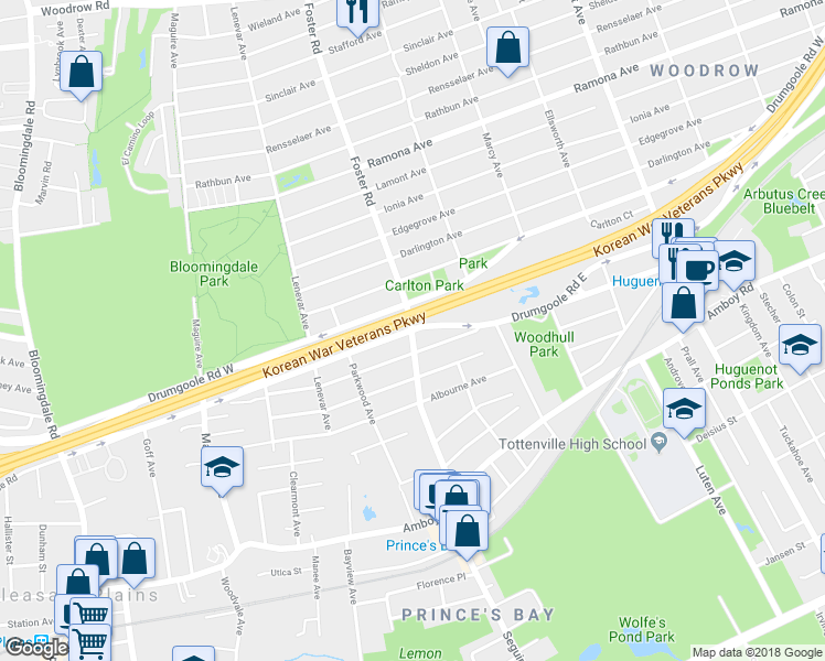 map of restaurants, bars, coffee shops, grocery stores, and more near 191 Foster Road in Staten Island