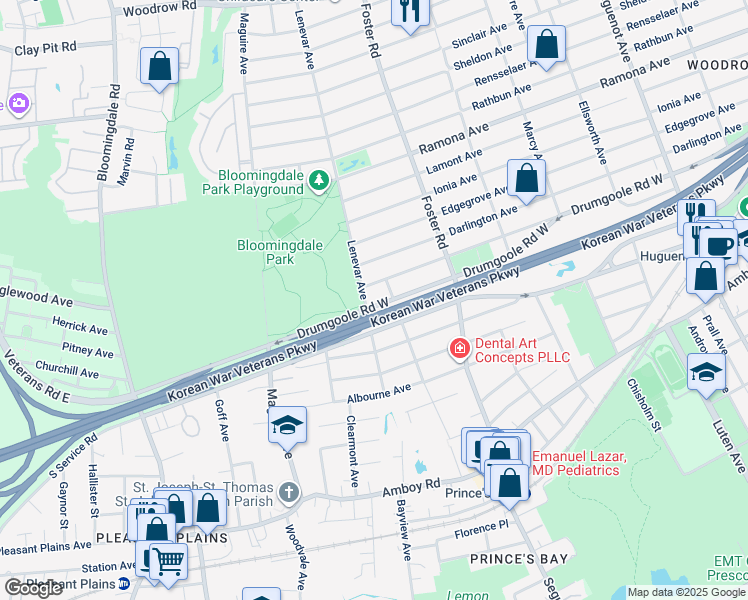 map of restaurants, bars, coffee shops, grocery stores, and more near 1884 Drumgoole Road West in Staten Island