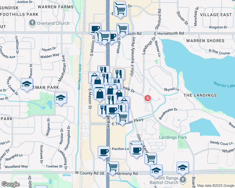 map of restaurants, bars, coffee shops, grocery stores, and more near 4020 U.S. 287 in Fort Collins