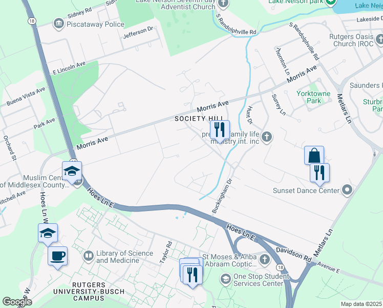 map of restaurants, bars, coffee shops, grocery stores, and more near 179 Chippenham Court in Piscataway