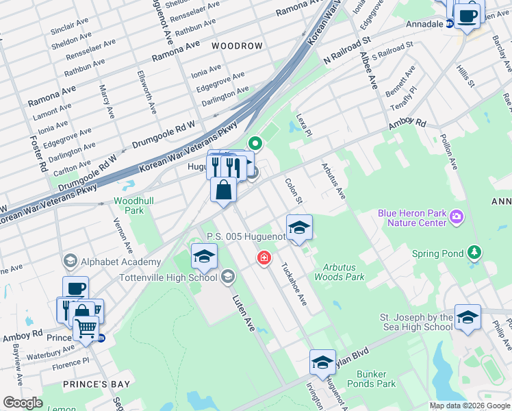 map of restaurants, bars, coffee shops, grocery stores, and more near 6 Algonkin Street in Staten Island