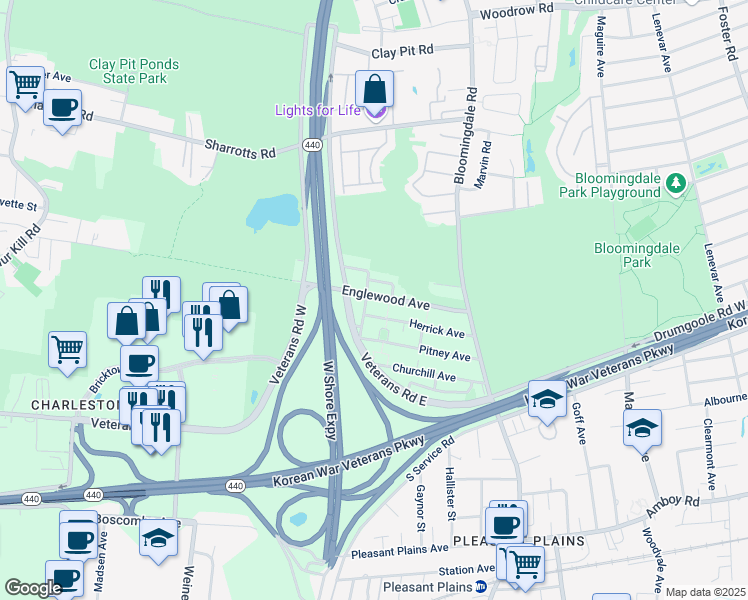 map of restaurants, bars, coffee shops, grocery stores, and more near 115 Herrick Avenue in Staten Island