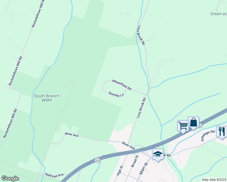 map of restaurants, bars, coffee shops, grocery stores, and more near 6 Quimby Lane in Flemington