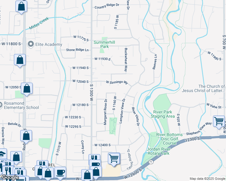 map of restaurants, bars, coffee shops, grocery stores, and more near 1184 West Margaret Rose Drive in Riverton