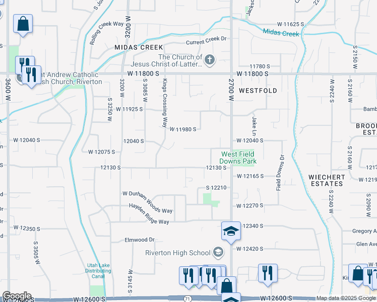 map of restaurants, bars, coffee shops, grocery stores, and more near 2853 West 12075 South in Riverton