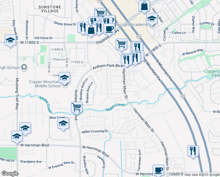 map of restaurants, bars, coffee shops, grocery stores, and more near Royal Arches Pl in Herriman