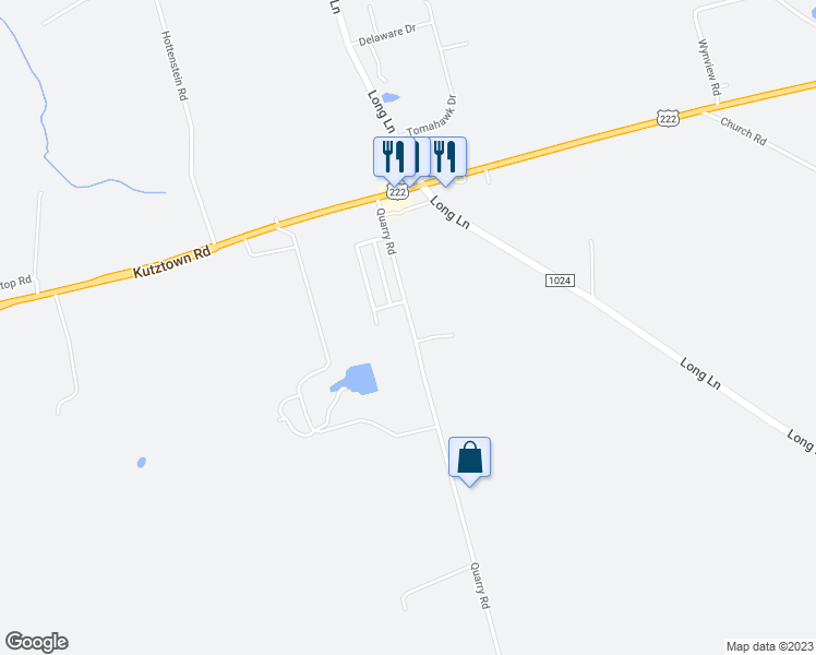 map of restaurants, bars, coffee shops, grocery stores, and more near 303 Quarry Road in Kutztown