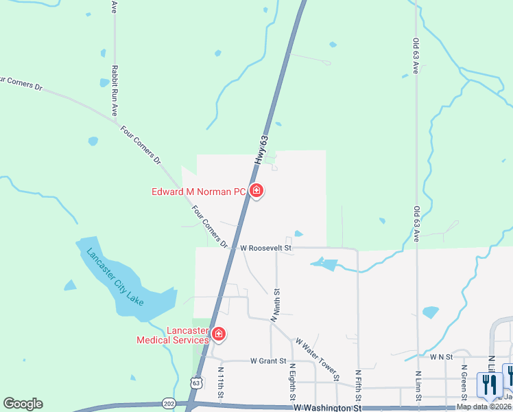 map of restaurants, bars, coffee shops, grocery stores, and more near 808 U.S. 63 in Lancaster