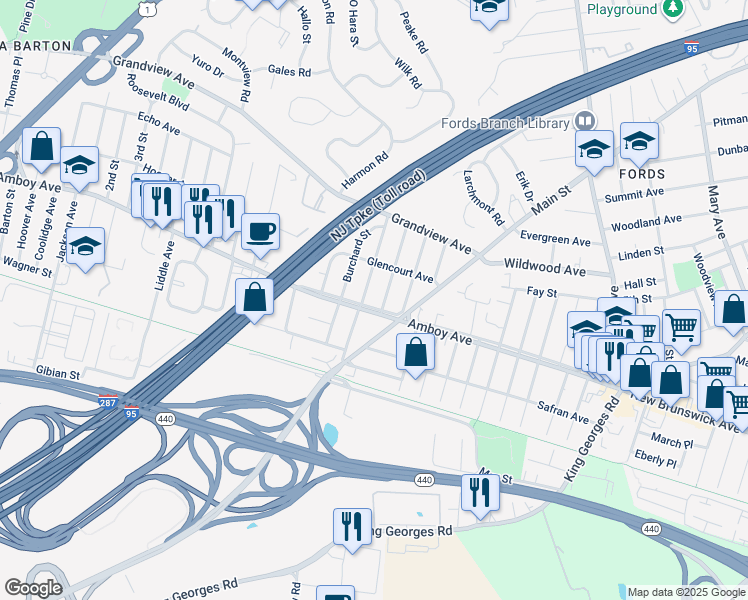 map of restaurants, bars, coffee shops, grocery stores, and more near 806 Amboy Avenue in Edison