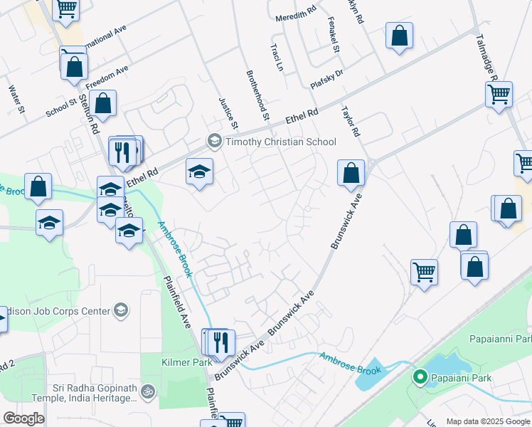 map of restaurants, bars, coffee shops, grocery stores, and more near 8308 Hana Road in Edison