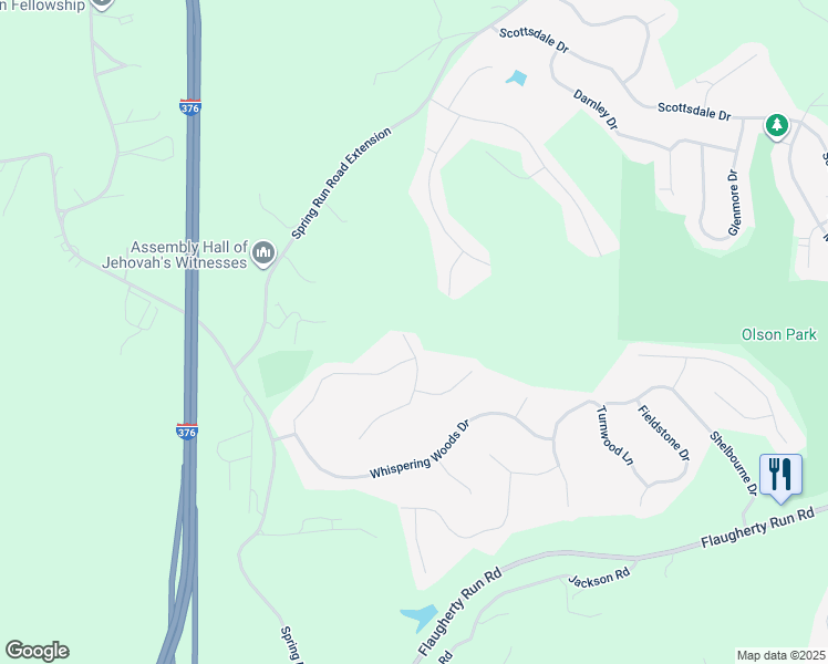 map of restaurants, bars, coffee shops, grocery stores, and more near 294 Shady Glen Drive in Allegheny County