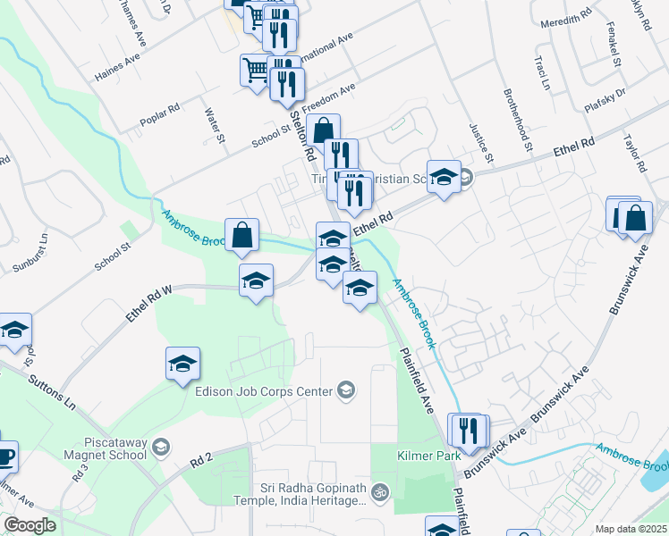 map of restaurants, bars, coffee shops, grocery stores, and more near 1660 Stelton Road in Piscataway Township