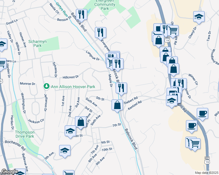 map of restaurants, bars, coffee shops, grocery stores, and more near 122 6th Street in West View