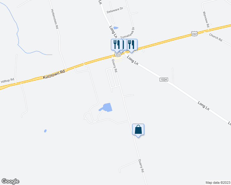 map of restaurants, bars, coffee shops, grocery stores, and more near 303 Quarry Road in Kutztown