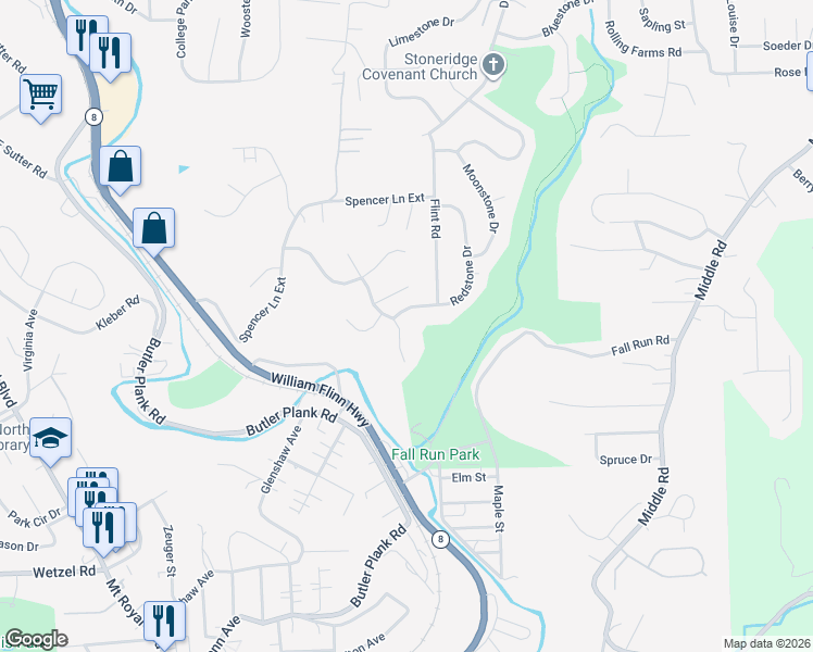 map of restaurants, bars, coffee shops, grocery stores, and more near 574 Kimble Drive in Glenshaw