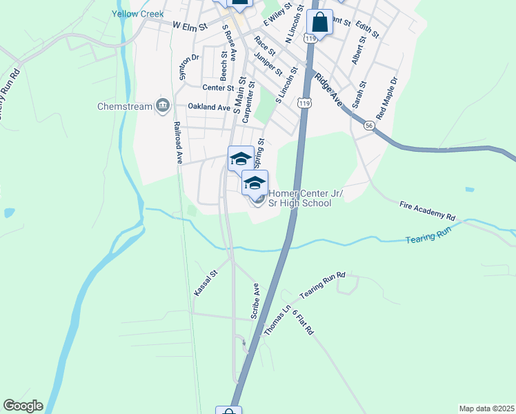 map of restaurants, bars, coffee shops, grocery stores, and more near 70 Wildcat Lane in Homer City