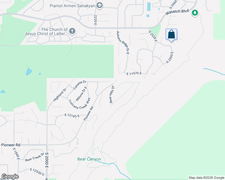 map of restaurants, bars, coffee shops, grocery stores, and more near 12013 Bear Hill Drive South in Draper