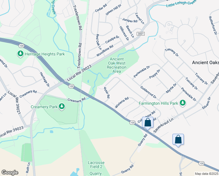 map of restaurants, bars, coffee shops, grocery stores, and more near 7603 Buttercup Road in Macungie