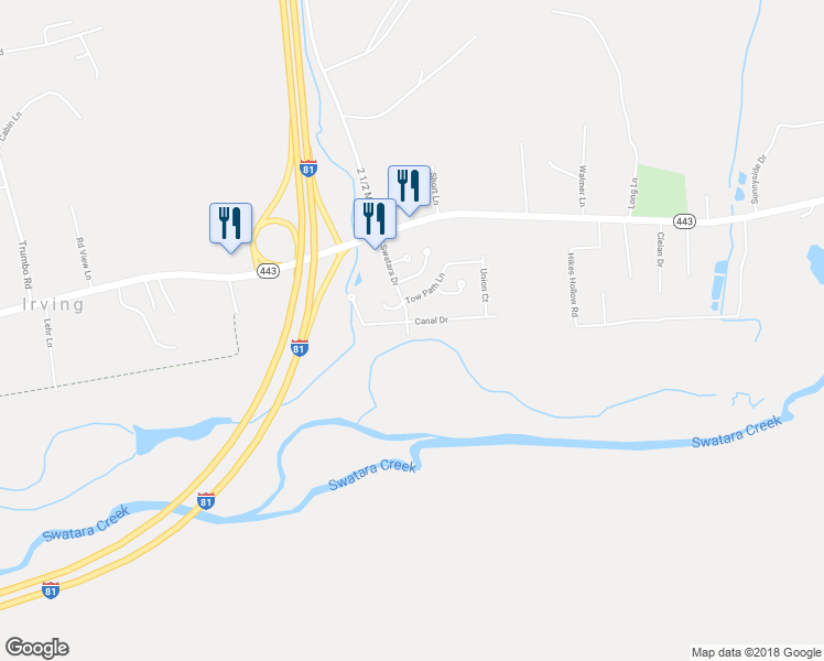 map of restaurants, bars, coffee shops, grocery stores, and more near 600 Canal Drive in Pine Grove