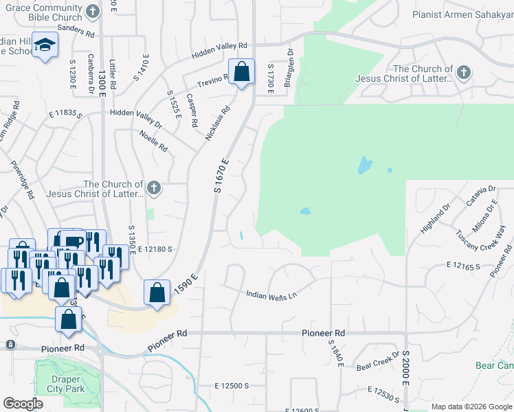 map of restaurants, bars, coffee shops, grocery stores, and more near 12076 Mountain Shadow Circle in Sandy