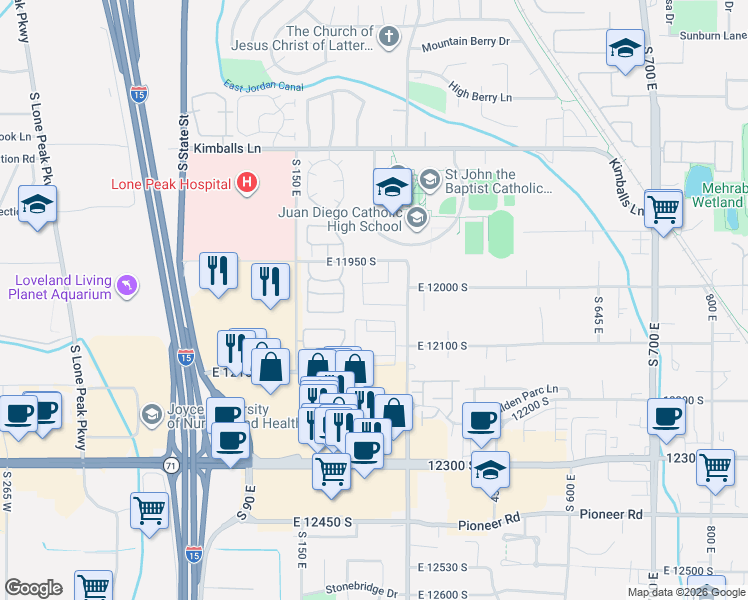 map of restaurants, bars, coffee shops, grocery stores, and more near 238 East 12025 South in Draper