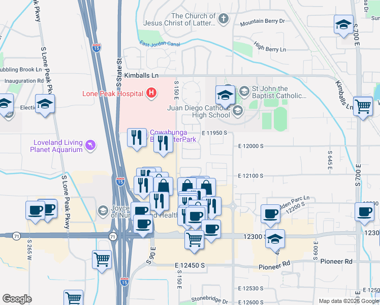 map of restaurants, bars, coffee shops, grocery stores, and more near in Draper