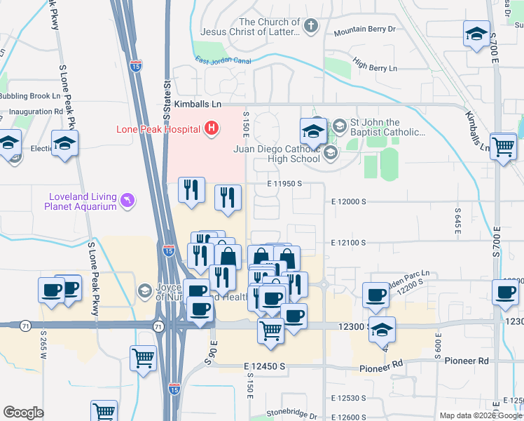 map of restaurants, bars, coffee shops, grocery stores, and more near in Draper